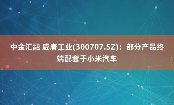 中金汇融 威唐工业(300707.SZ)：部分产品终端配套于小米汽车
